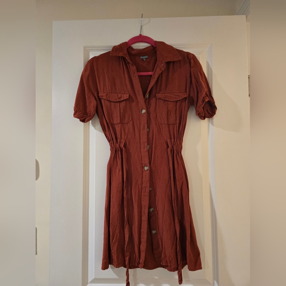 Rust Button-Up Shirt Dress